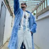 Bad Bunny Blue Shearling Coat