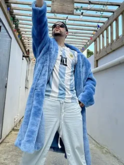 Bad Bunny Blue Shearling Coat