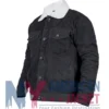 Black Suede With Sherpa Collar Trucker Jacket