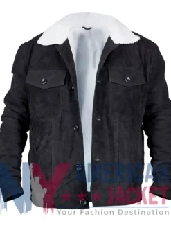 Black Suede With Trucker Jacket Sherpa Collar
