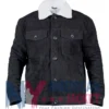 Black Suede With Trucker Sherpa Collar Jacket
