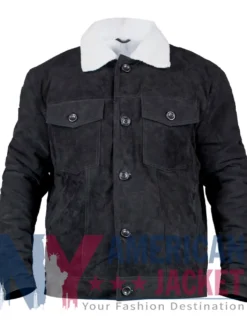 Black Suede With Trucker Sherpa Collar Jacket