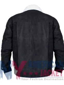 Black Trucker Jacket With Suede Sherpa Collar