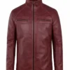 Burgundy Leather Cafe Racer Jacket