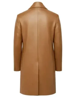 Camel Double-Breasted Leather Trench Coat