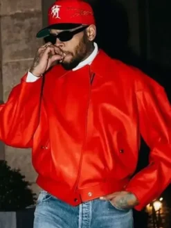 Chris Brown 2026 Red Leather Jacket