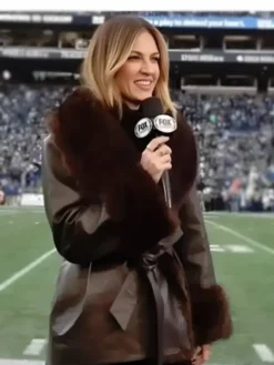 Erin Andrews NFC Championship Game Brown Faux Fur Trim Coat