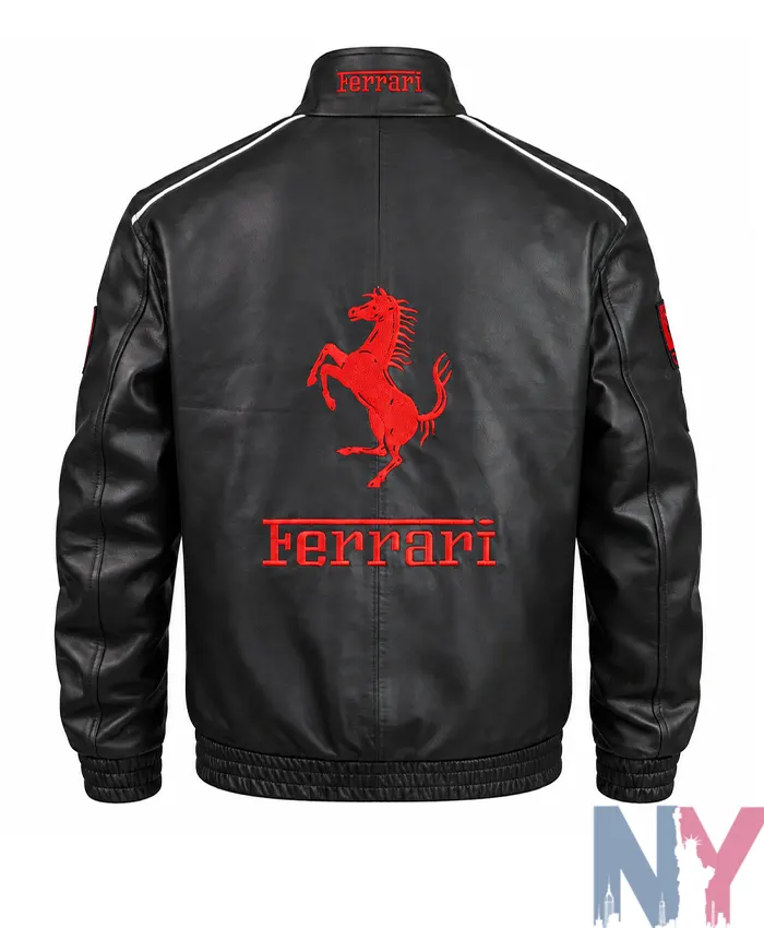 Ferrari F1 Black Leather Racing Biker Jacket Back