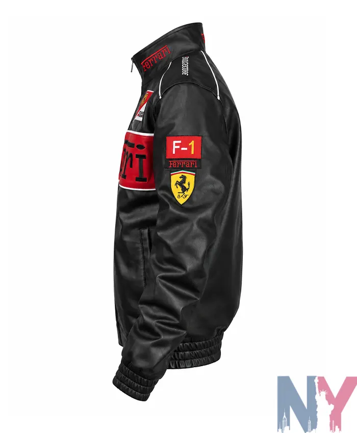 Ferrari Formula 1 Black Leather Racing Jacket For Men and Women
