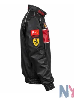 Ferrari Formula 1 Racing Black Leather Full Zip Up Jacket Side View