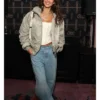 Jessica Alba super bowl 2026 Grey Satin jacket