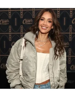 Jessica Alba super bowl 2026 jacket