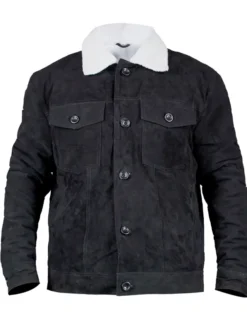 Love Life Augie Black Suede Sherpa Trucker Jacket