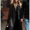 Margot Robbie Black Leather Coat