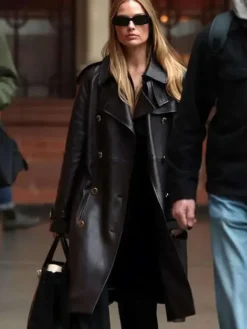 Margot Robbie Black Leather Coat