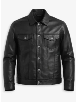 Men's Black Trucker Leather Jacket