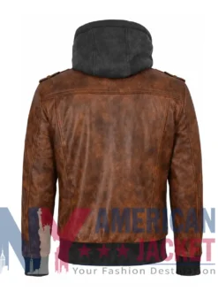 Men’s Brown with Removable Hood Leather Jacket