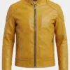 Men's Cafe Racer Yellow Leather Jacket