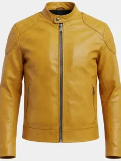 Men's Cafe Racer Yellow Leather Jacket