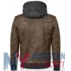 Men’s Coffee Brown with Removable Hood Leather Jacket