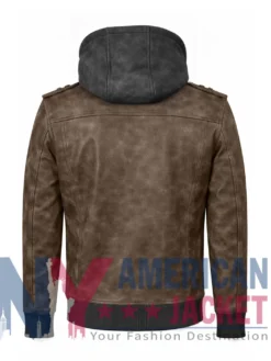 Men’s Coffee Brown with Removable Hood Leather Jacket
