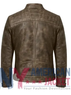 Men’s Distressed Leather Cafe Racer Waxed Jacket