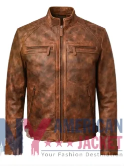 Men’s Distressed Waxed Leather Cafe Racer Jacket