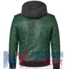 Men’s Green Leather with Removable Hood Jacket