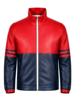 Men's Red And Navy Leather Jacket