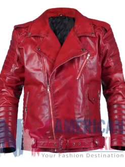 Men's Red Leather Biker Jacket