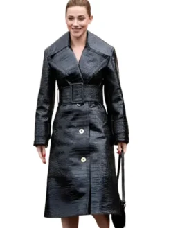 PFW 2026 Lili Reinhart Black Leather Coat
