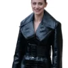 PFW Lili Reinhart Black Leather Coat