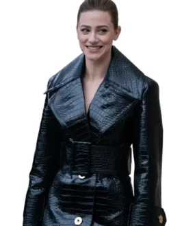 PFW Lili Reinhart Black Leather Coat