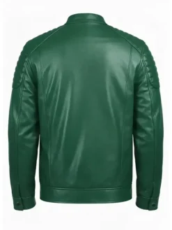 Padded Green Bomber Leather Jacket