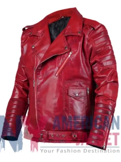 Red Men's Leather Biker Jacket