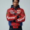 Black Supreme Spider-Man leather jacket with classic collar and zipper closure