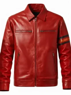 Retro Red Casual Leather Jacket