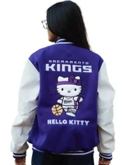 Shop Disney x Hello Kitty Purple And White Bomber Varsity Jacket