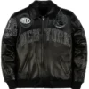Shop Pelle Pelle x All Star New York Knicks Black Leather Bomber Jacket