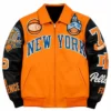 Shop Pelle Pelle x All Star New York Knicks Orange Leather Bomber Jacket
