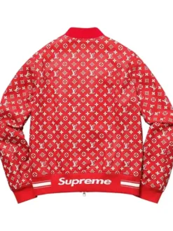 Supreme x Louis Vuitton Leather Baseball Red Jacket