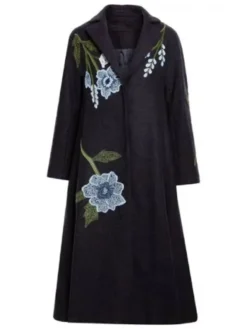 The Today Show Jenna Bush Charcoal Gray Floral Coat