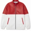 Two Tone Red and White Motorcycle Bomber Jacket