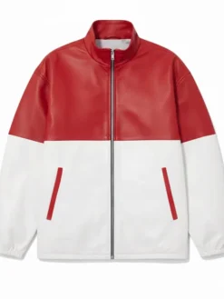 Two Tone Red and White Motorcycle Bomber Jacket