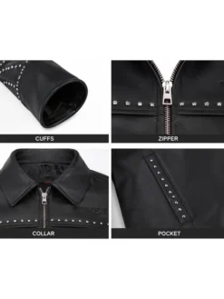 VIVET Signature Black Leather Jacket - Closeup view
