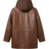 Women's Brown Leather Hooded Parka Jacket