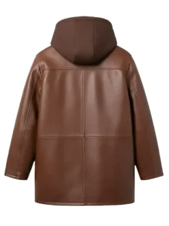 Women's Brown Leather Hooded Parka Jacket