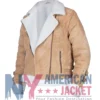 Women's Brown Suede Biker Jacket With White Fur