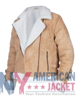 Women's Brown Suede Biker Jacket With White Fur
