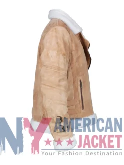 Women's Brown Suede With Biker Jacket White Fur
